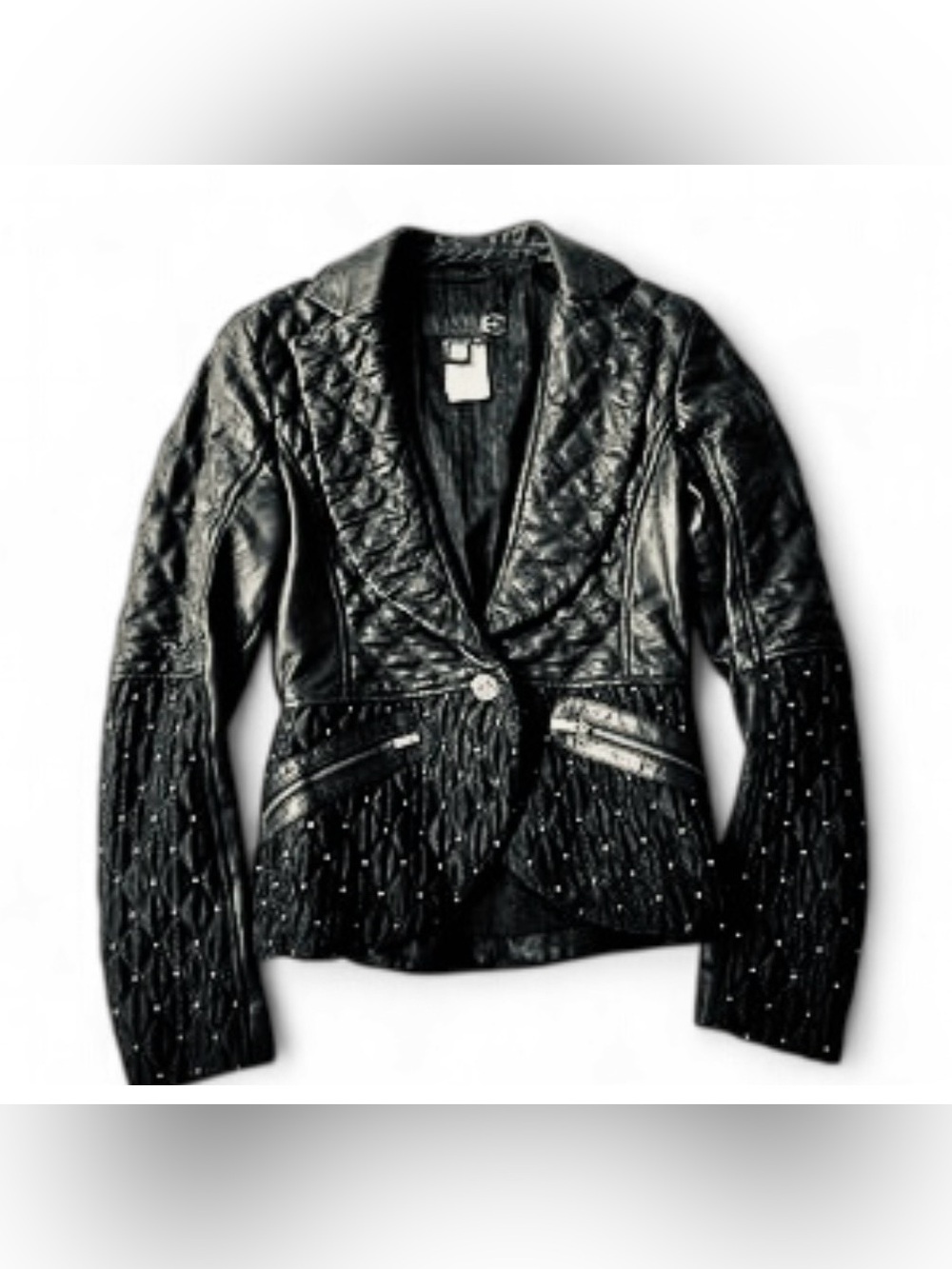 Roberto Cavalli Black Quilted Studded Leather Jacket